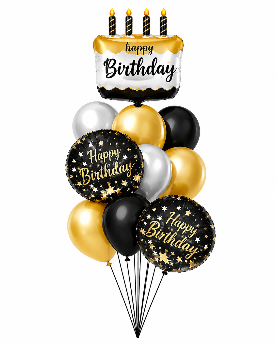 Black & Gold Happy Birthday Balloon Bouquet