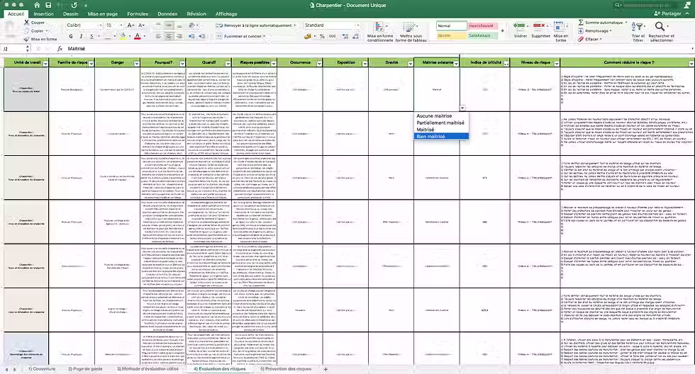 Miniature : Document Unique Charpentier - Trame d'évaluation des risques professionnels