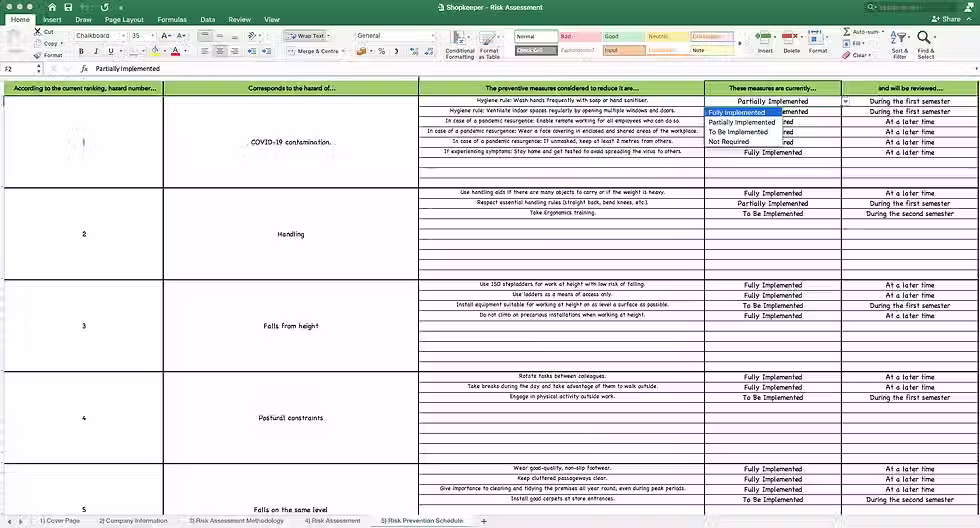 Thumbnail: Health and Safety Risk Assessment Shopkeeper - Risk Prevention Schedule