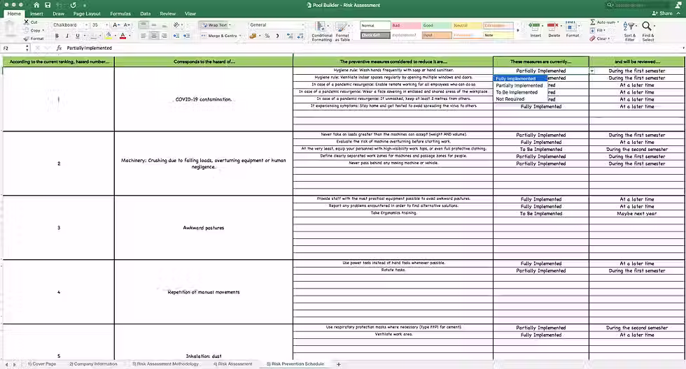 Thumbnail: Health and Safety Risk Assessment Pool Builder - Risk Prevention Schedule