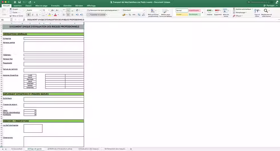 Miniature : Document Unique Transport de Marchandises par Poids Lourds - Information sur l'entreprise