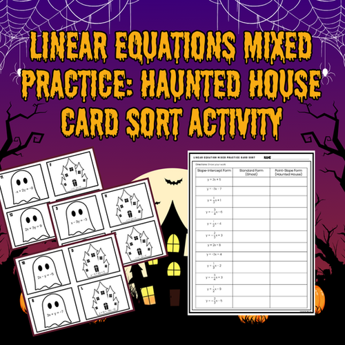 Linear Equations Mixed Practice: Haunted House Card Sort | Beyond the Math