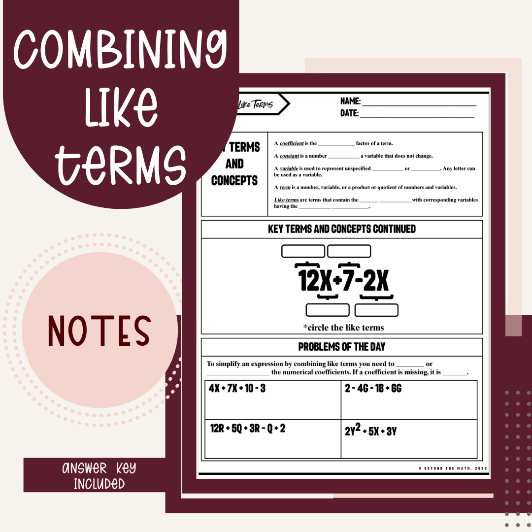Combining Like Terms Notes