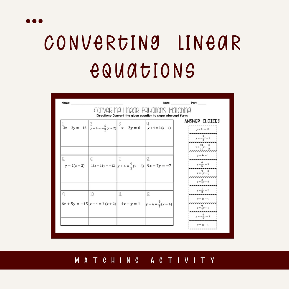 Converting Linear Equations Matching Activity