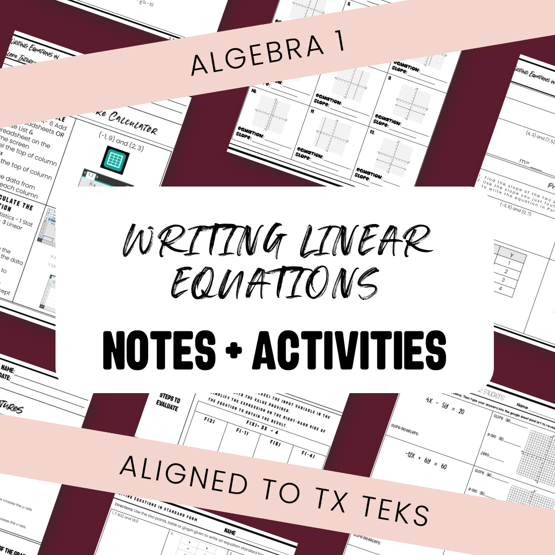 Algebra 1 Writing Linear Equations Notes & Practice