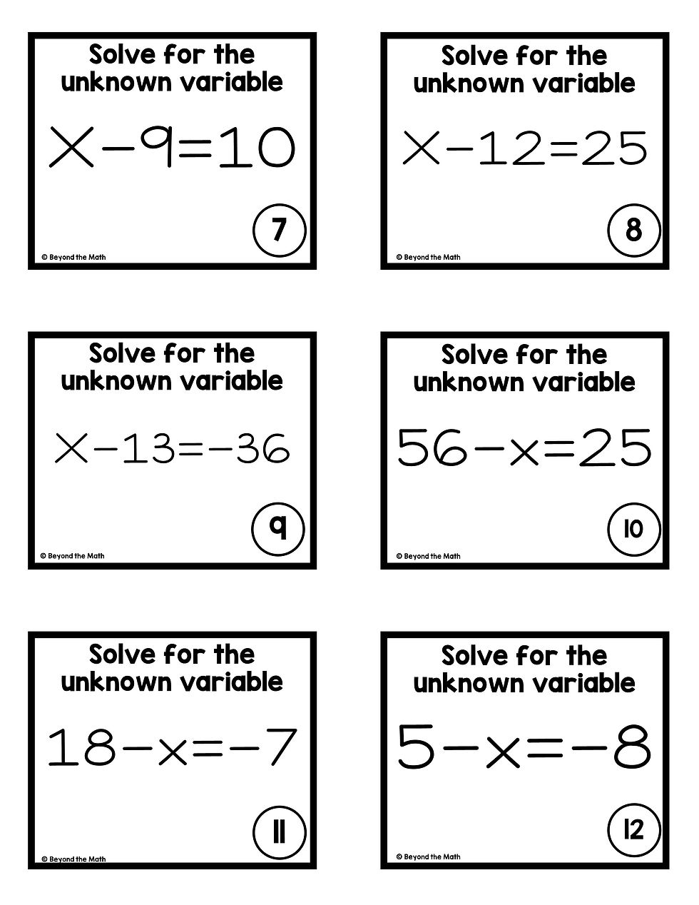 Thumbnail: Solving One Step Equation Task Cards