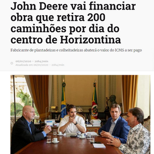 John Deere vai financiar obra que retira 200 caminhões por dia do centro de Horizontina.