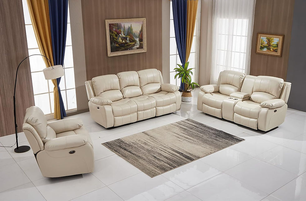 Thumbnail: Betsy Furniture Power Reclining Bonded Leather Living Room Set, Beige