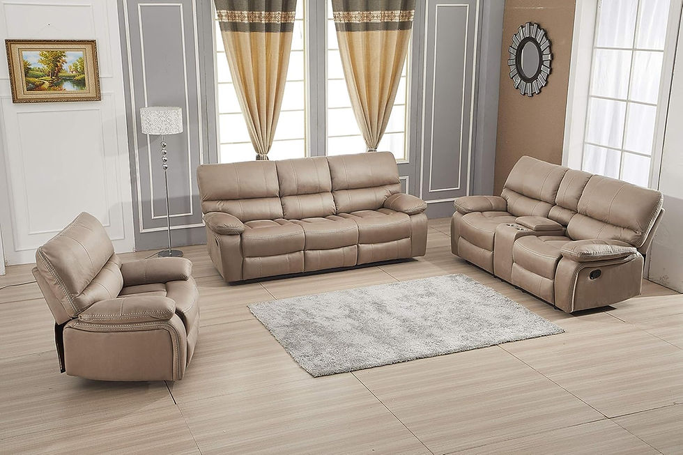 Thumbnail: Betsy Furniture Microfiber Reclining Sofa Couch Set Living Room Set 8007, Taupe