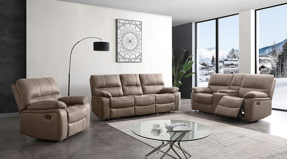 Thumbnail: Betsy Furniture Microfiber Reclining Sofa Couch Set Living Room Set 8007, Taupe