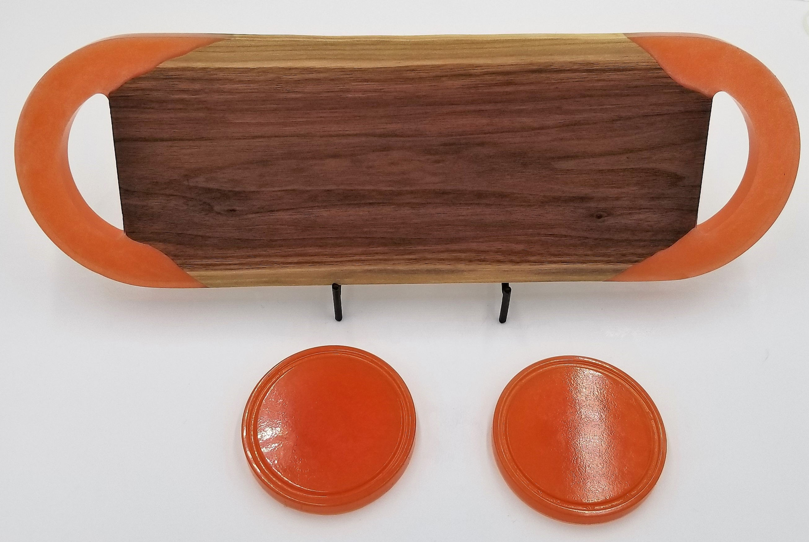 Hard Maple with Mandarin Orange Epoxy Charcuterie Board with 2 coasters