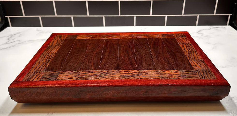 Thumbnail: End Grain- Rare African Bubinga, Tiger Wood Trimmed in Padauk