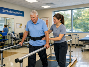 Physiotherapist providing gait training for neurological rehabilitation in Burlington
