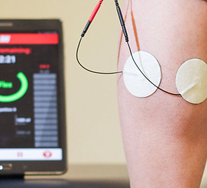 Biofeedback training for improving muscle contraction of the calf muscles.
