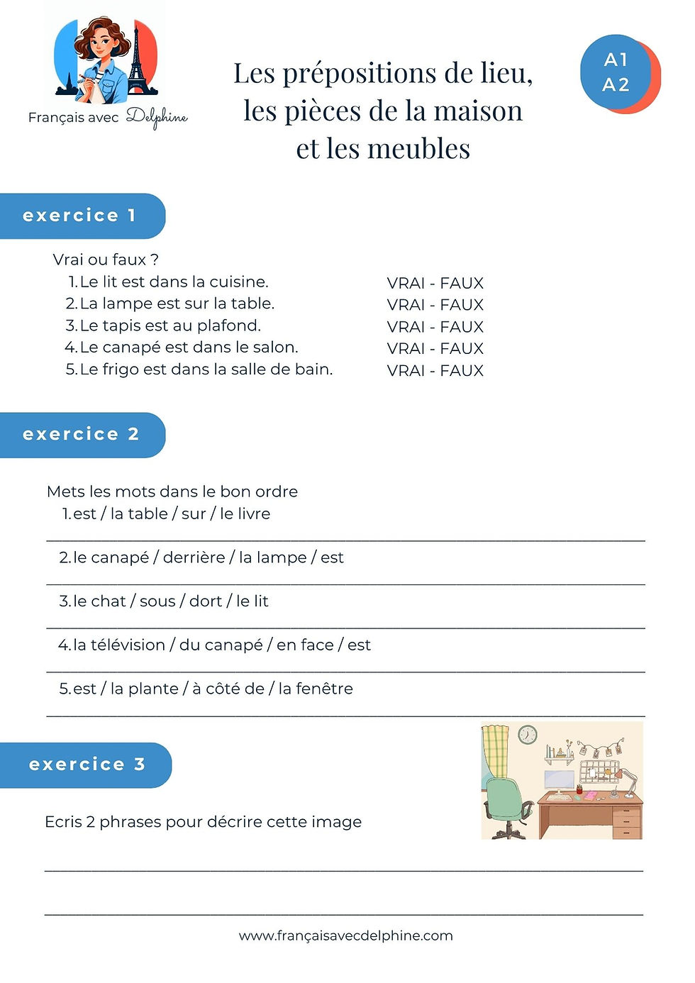 Miniature : Prépositions de lieu, les meubles et les pièces de la maison