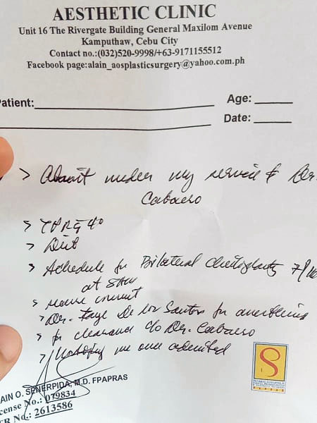 Prescription from a plastic surgeon