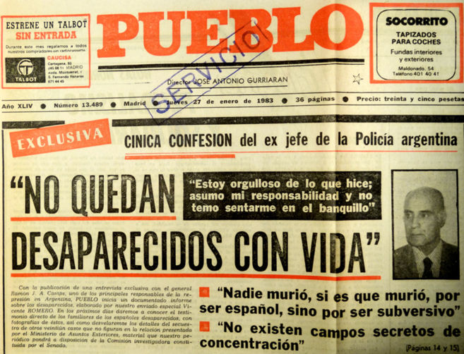 Recorte del diario 'Pueblo' con la entrevista a Camps