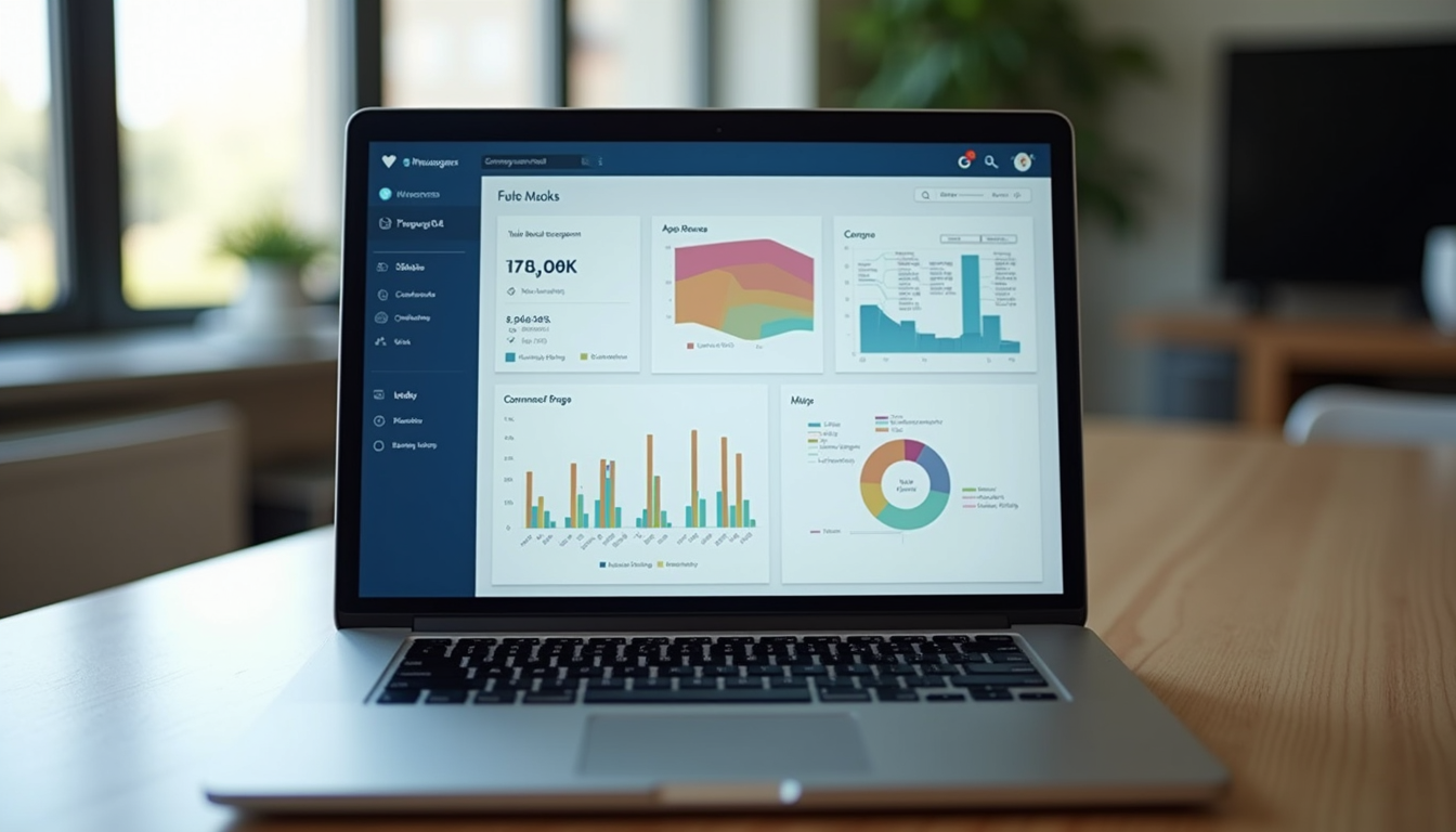 Eye-level view of a laptop screen showing a project management dashboard