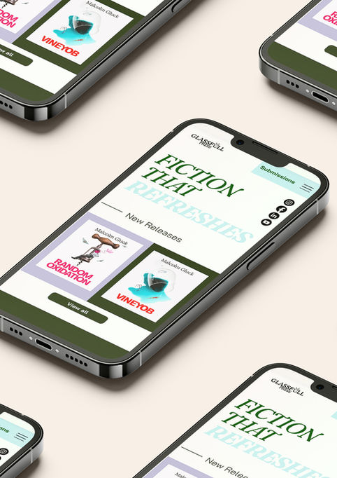 Glassfull Press website homepage design iphone device mockup