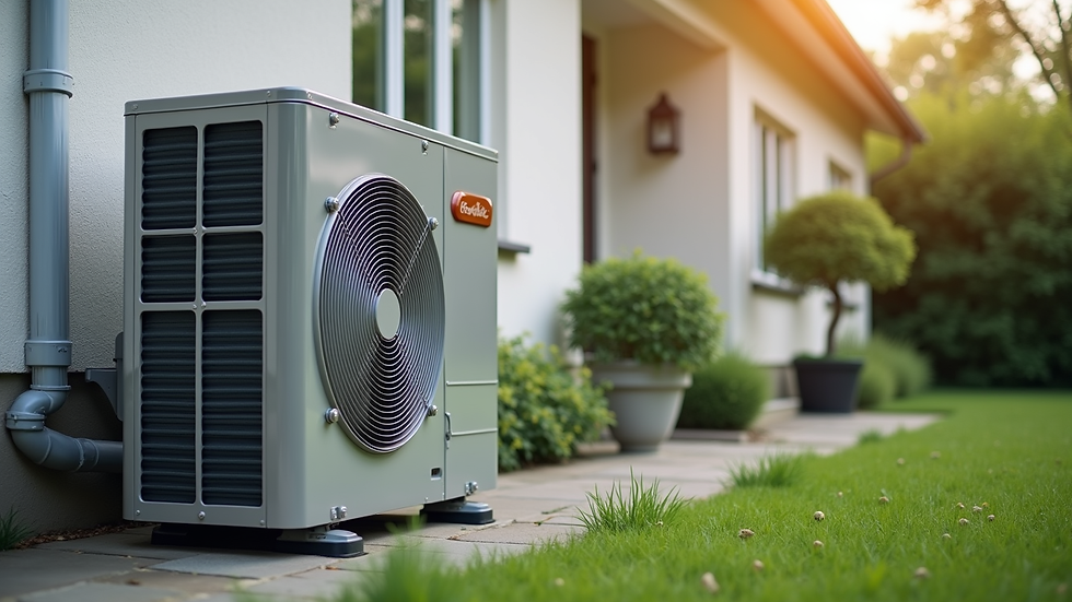 Eye-level view of a modern HVAC unit installed outside a residential home