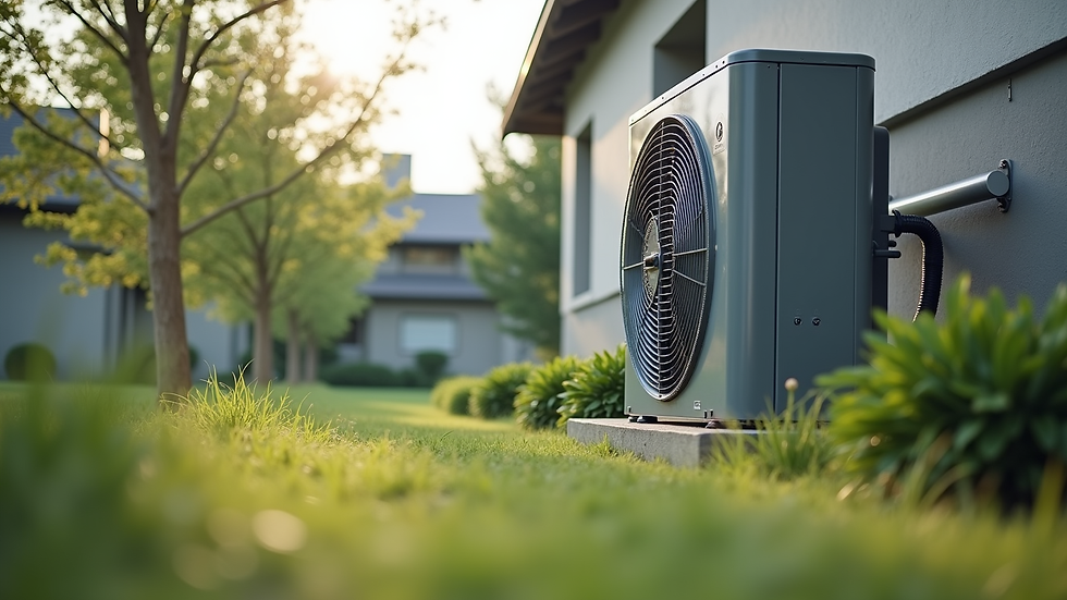Eye-level view of an outdoor air conditioning condenser unit with clear surroundings