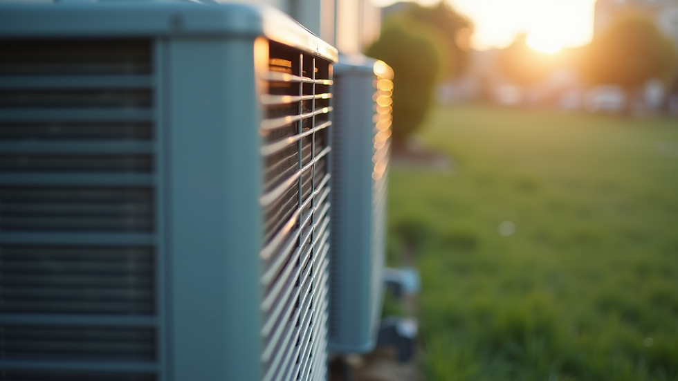 Close-up view of an air conditioning unit's outdoor condenser