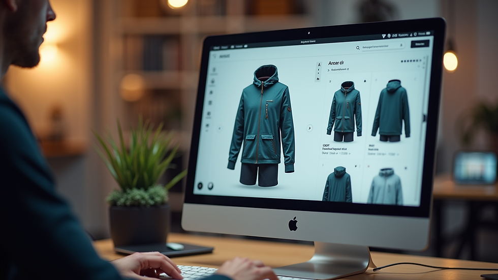 Eye-level view of a computer screen showing a custom apparel design interface