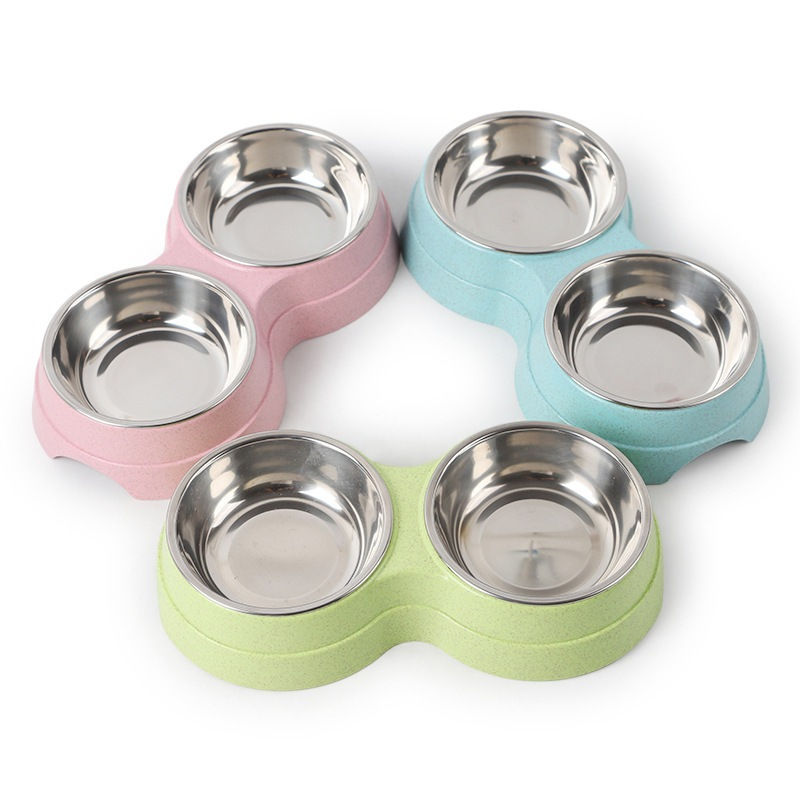 Thumbnail: Double Pet Bowls Dog Food Water Feeder Stainless Steel Pet Drinking Dish Feeder 