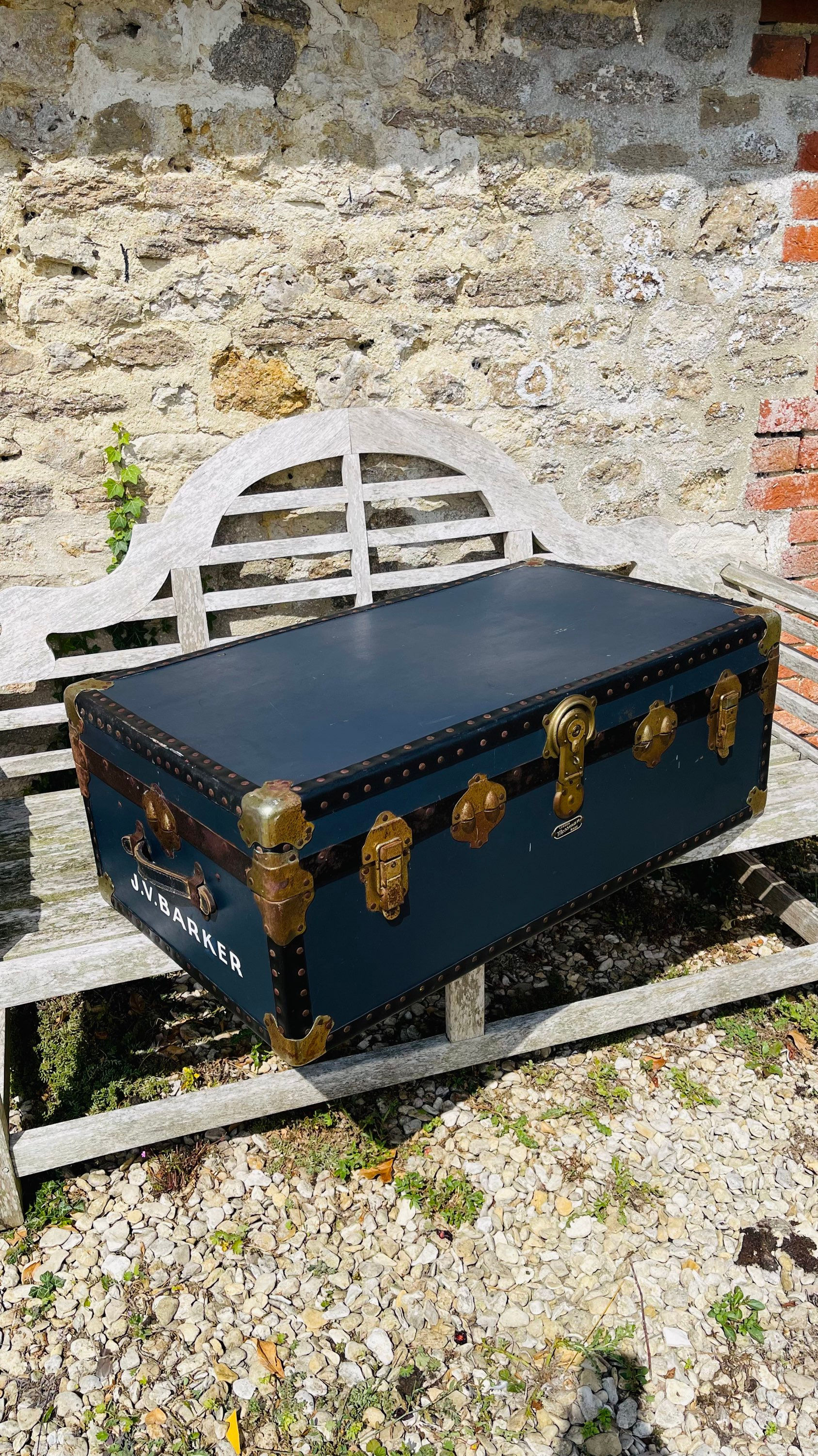 Late 19th/Early 20thC Travel trunk with personalisation/original hardware #9147