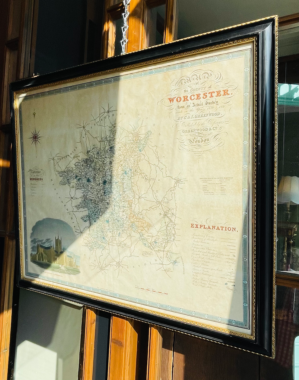 Thumbnail: Framed 1830 map of Worcestershire by Greenwood & Co London - 