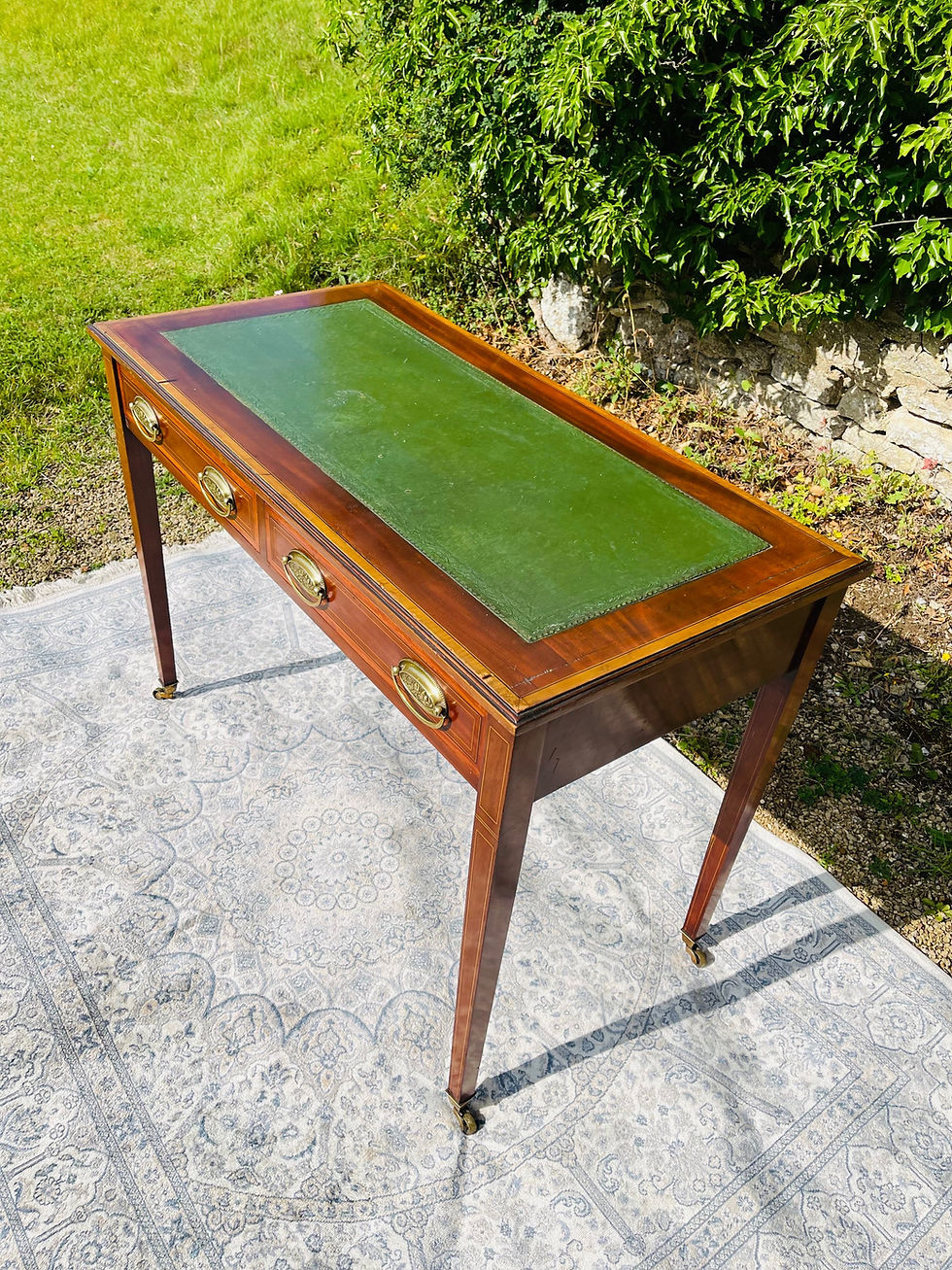 Thumbnail: Edwardian Mahogany Writing Table with ebony and boxwood inlay - #8409