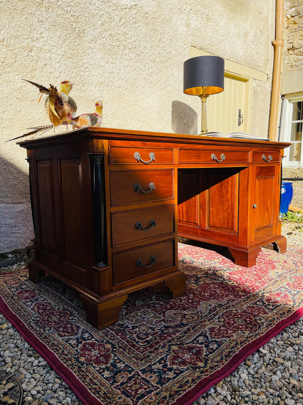 Thumbnail: One piece six drawer solid mahogany Corinthian pedestal desk