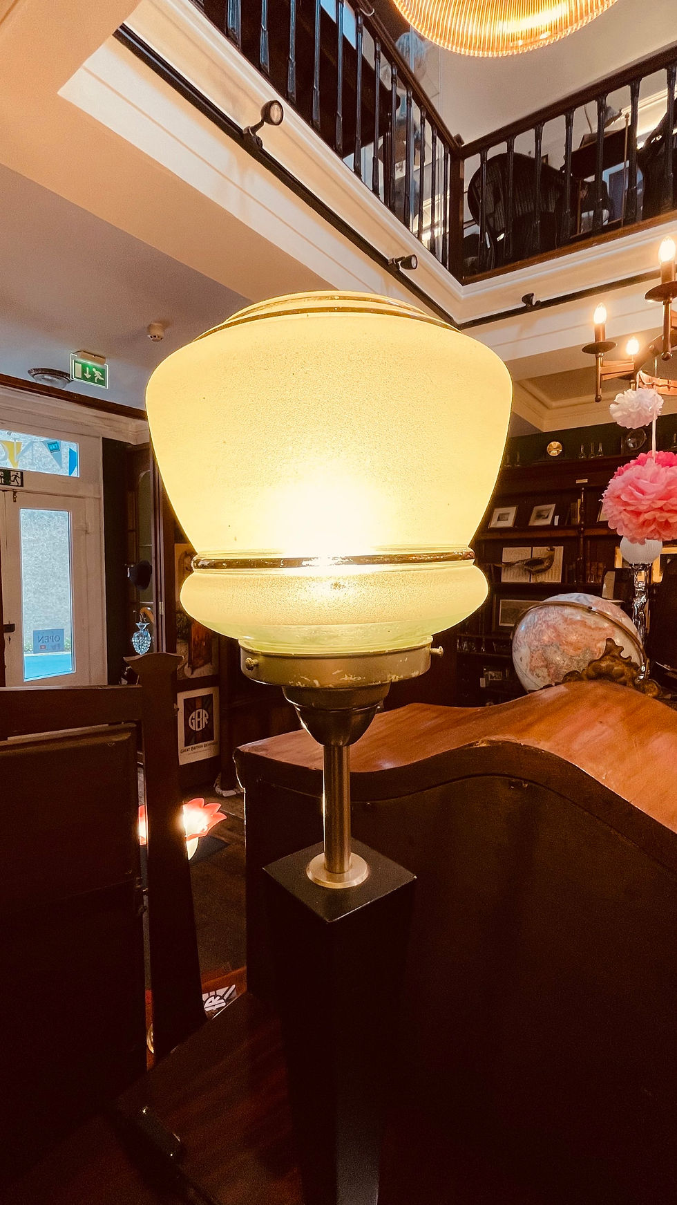 Thumbnail: Stylish Art Deco lamp with Sugar Frosted Peppermint Shade - 