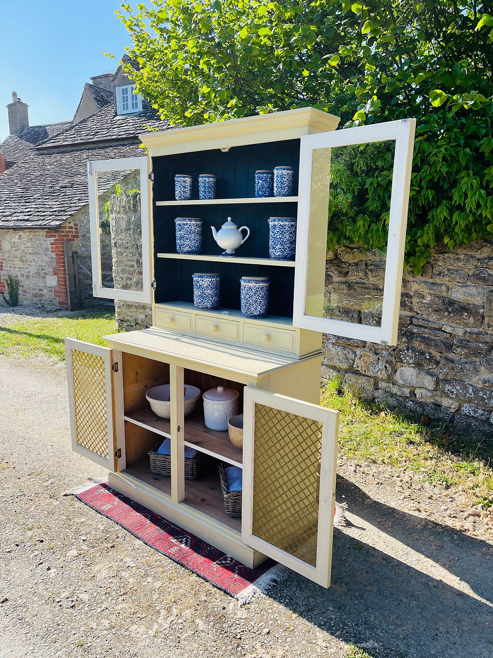 Thumbnail: Late 20thC solid pine 2 piece painted dresser - 