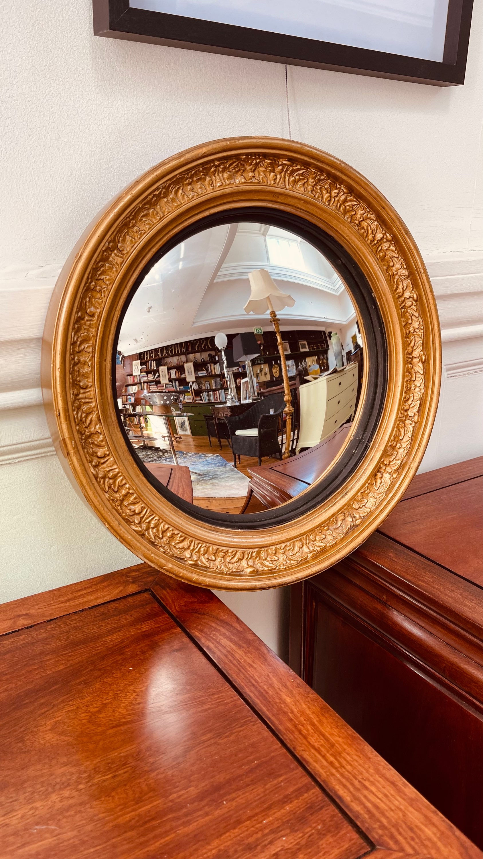 Early 20thC Regency style convex circular mirror - #8832