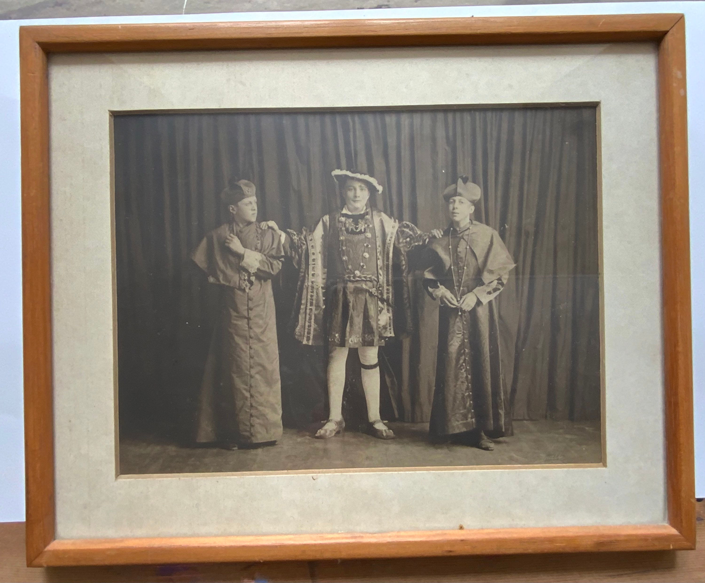 Vintage framed black & white photograph - Henry Vlll Fancy Dress Group