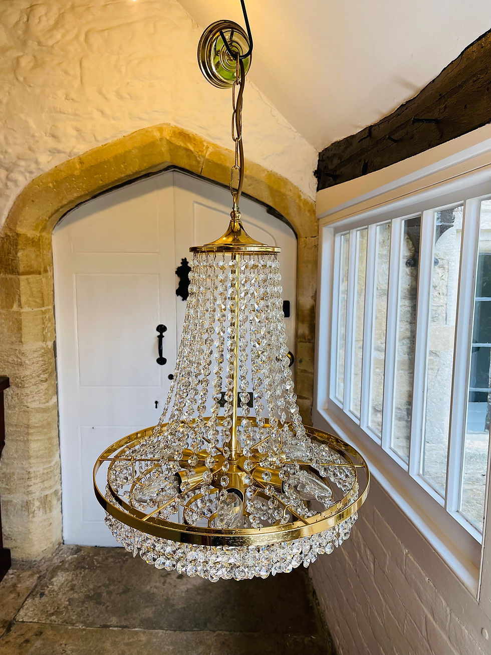 Thumbnail: Vintage 6 candle chandelier of contemporary form.