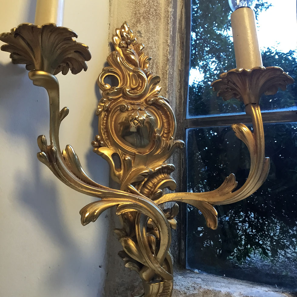 Thumbnail: Pair of brass Acanthus scroll twin branch wall sconce / wall lights - #7104