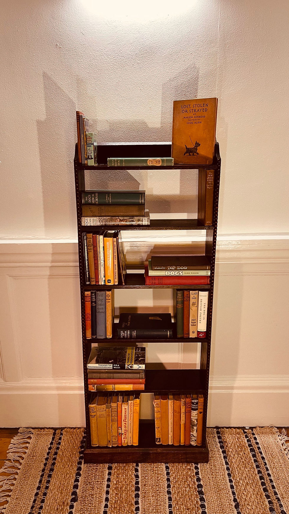Thumbnail: Early 20thC narrow form dark oak open bookcase #8641