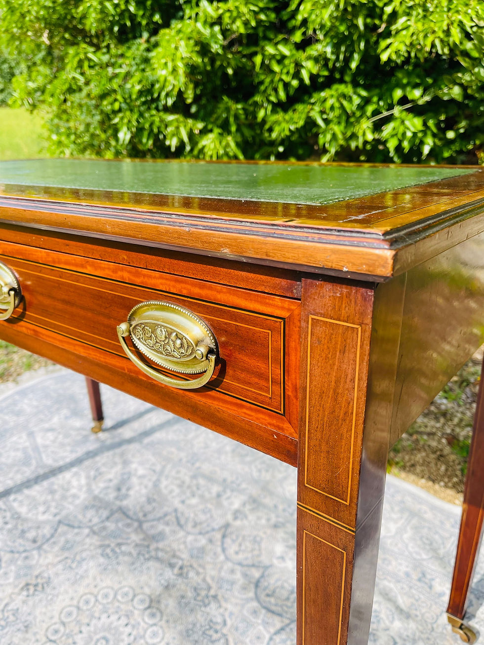 Thumbnail: Edwardian Mahogany Writing Table with ebony and boxwood inlay - #8409