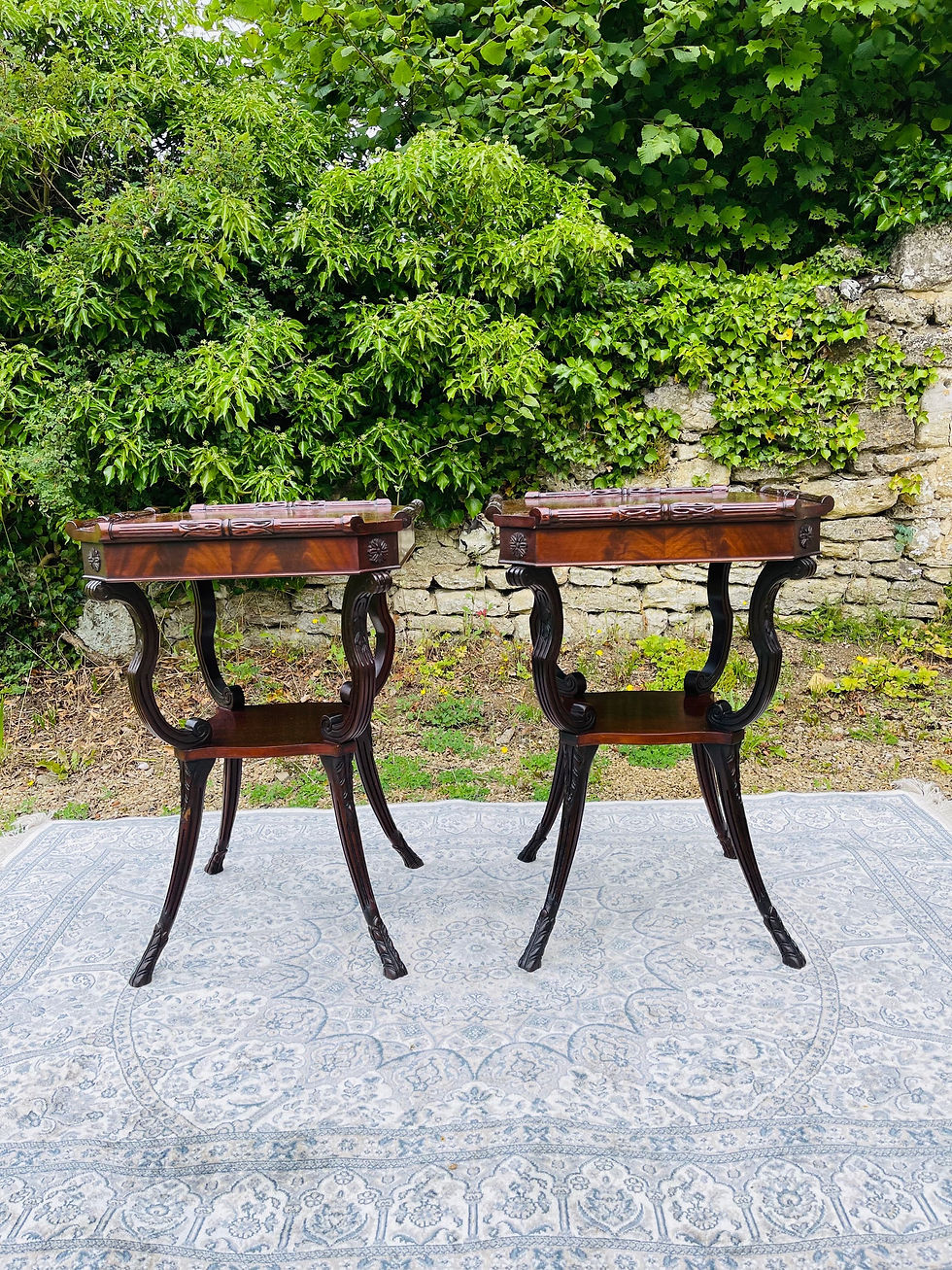 Thumbnail: Matched pair of 20thC 2 tier mahogany lamp tables of classic form.