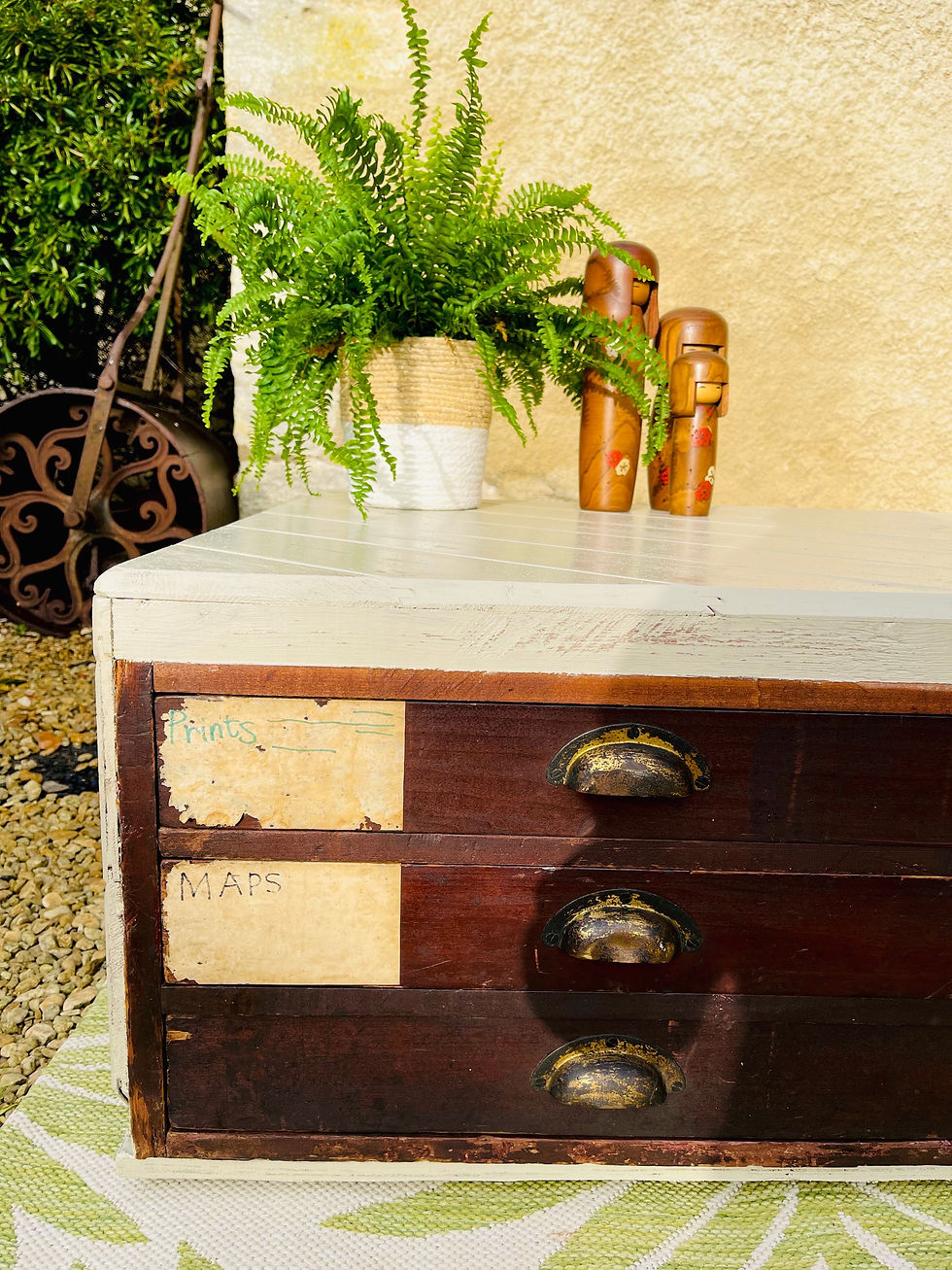 Thumbnail: 3 Drawer antique plan chest / map chest / art storage / coffee table #8171