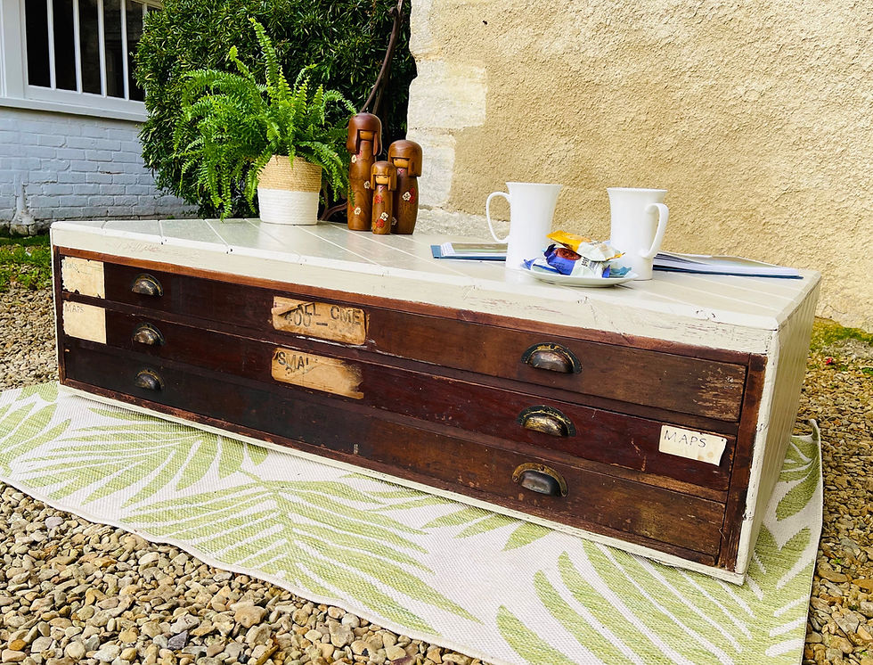Thumbnail: 3 Drawer antique plan chest / map chest / art storage / coffee table #8171