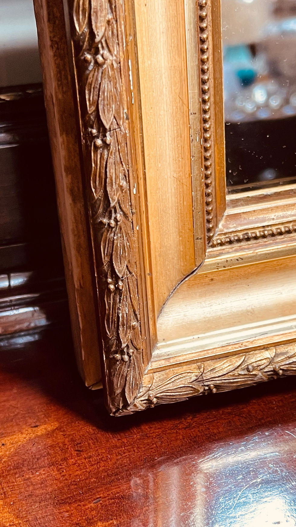 Thumbnail: 19thC Antique ornate gilt framed mirror 34cm x 29cm #8851