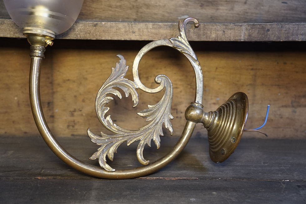 Thumbnail: Vintage brass foliate design wall light and etched glass fold shade - #7047/2