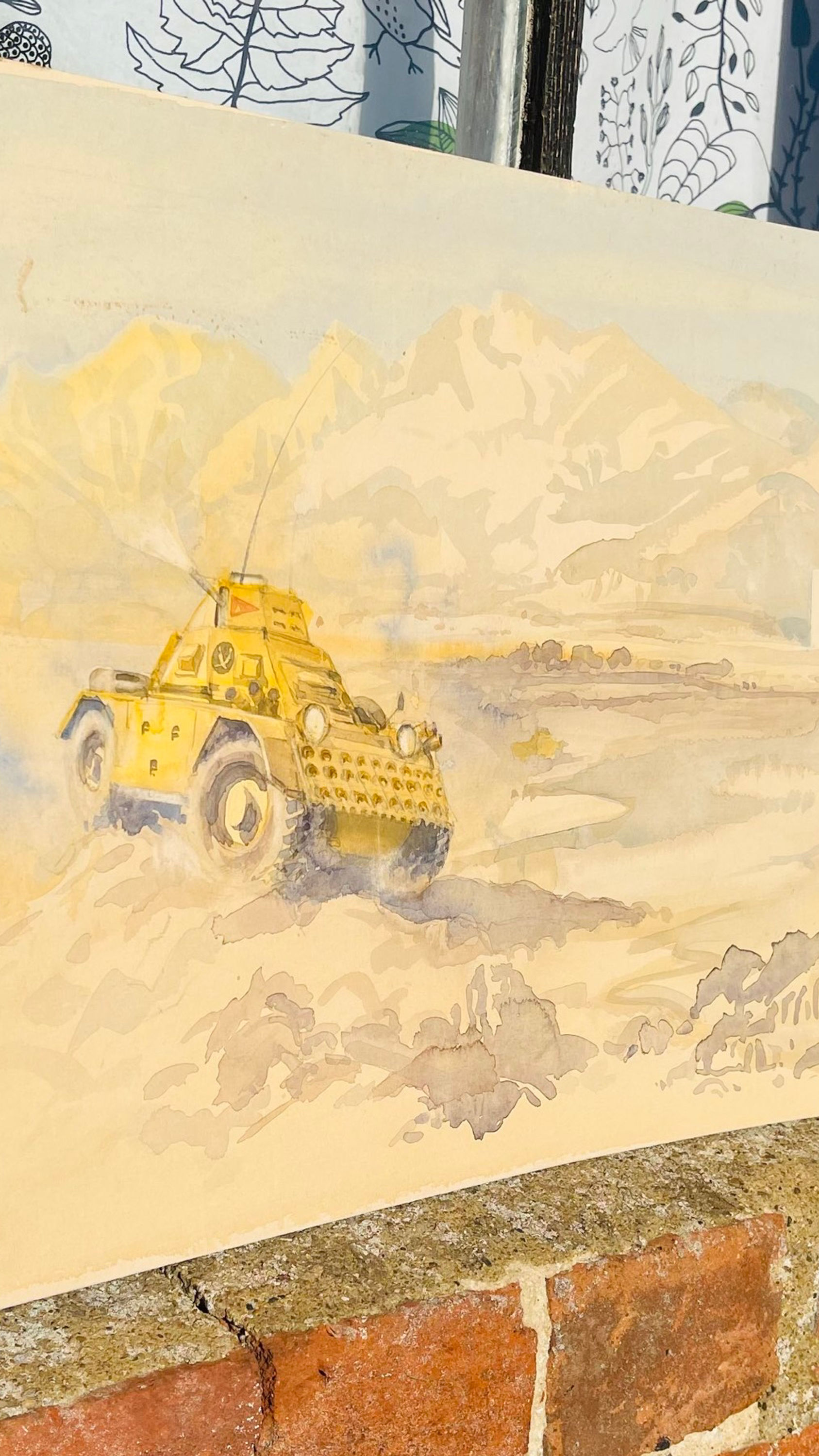 Original watercolour of Daimler Ferret armoured scout car deployed Aden 1960’s.