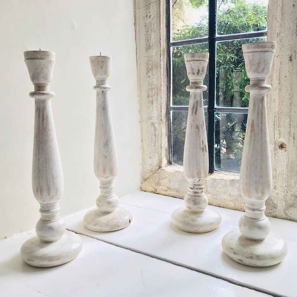 Distressed white Scandinavian style candlestick. #7025