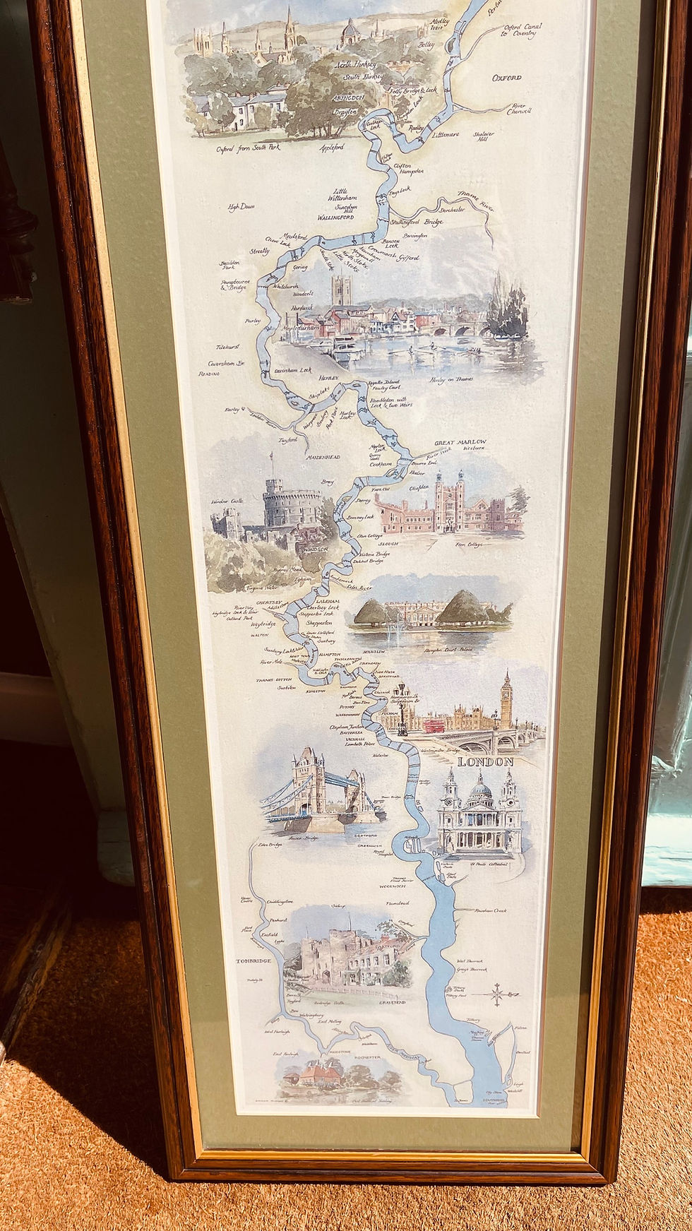 Thumbnail: The Thames: ‘The Source to the Sea’ framed full colour map by William Thomas 