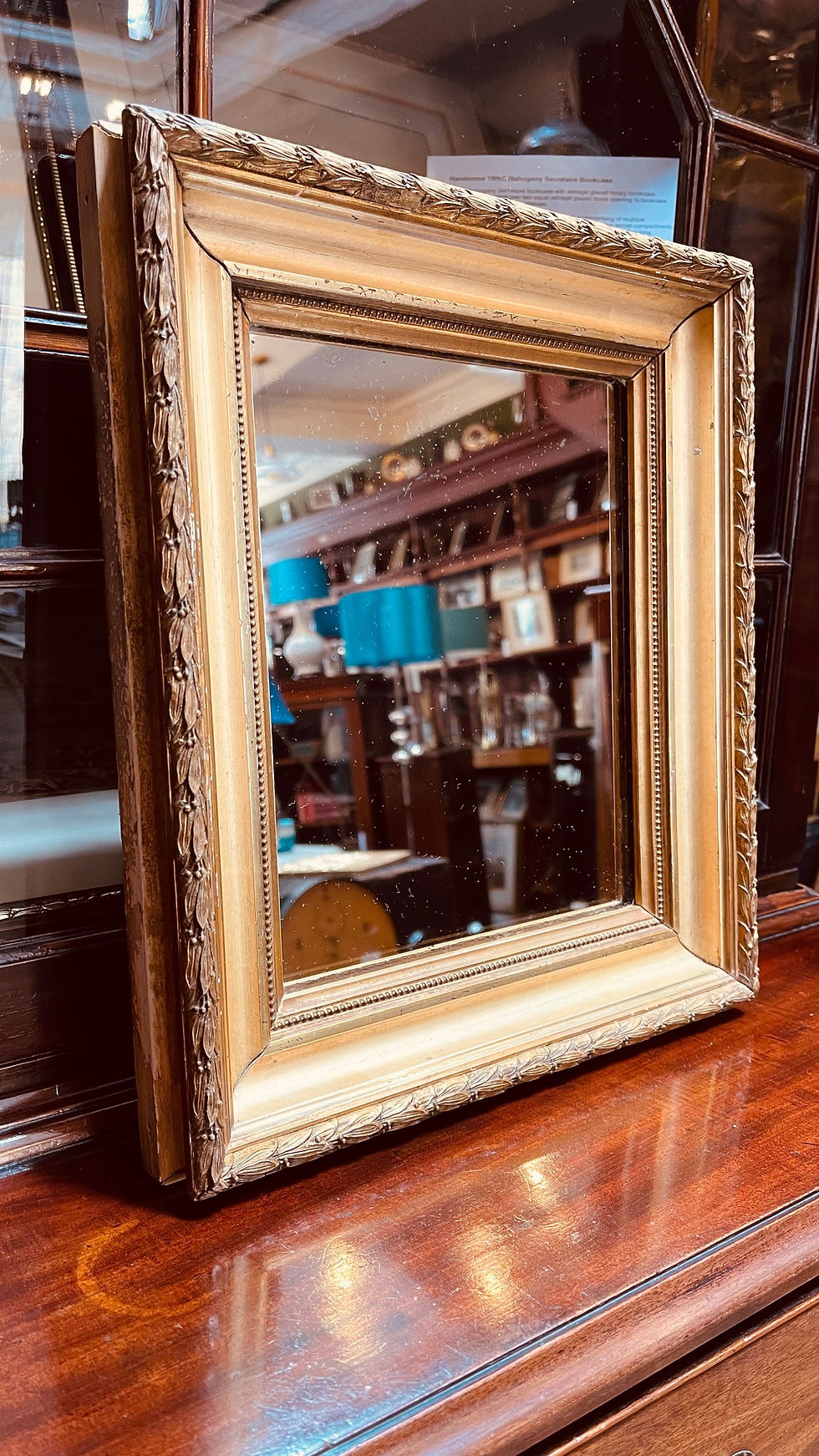 Thumbnail: 19thC Antique ornate gilt framed mirror 34cm x 29cm #8851