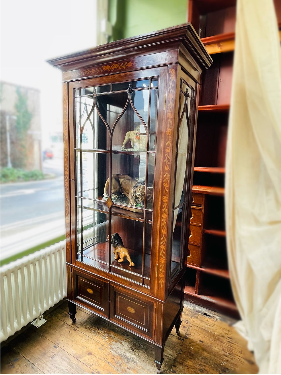 Thumbnail: Handsome 19thC inlaid mahogany vitrine glazed display cabinet